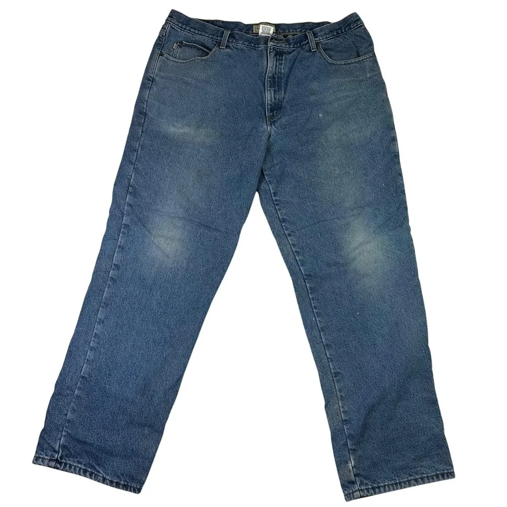 LL Bean Natural Fit Flannel Lined Denim Workwear Jeans Mens 40x32‎ Blue Cotton